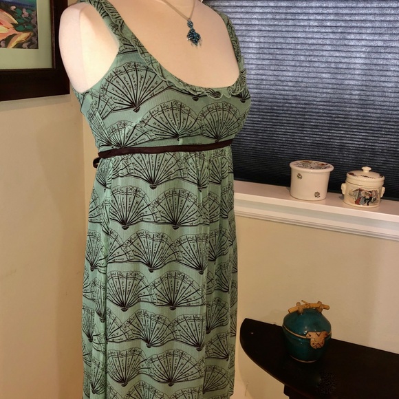 Moth Anthropologie Silk Fan Print Aqua & Brown Mini Dress size 6 / New w Tag - Picture 8 of 10